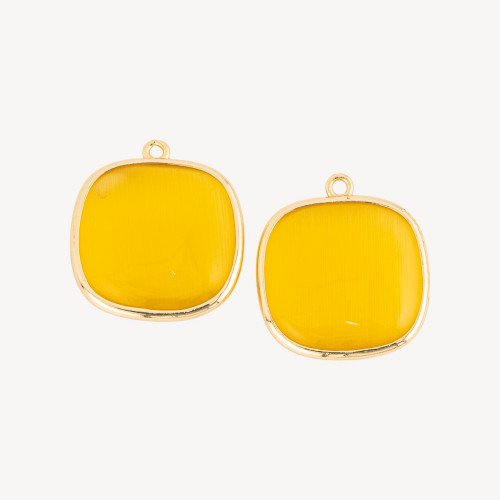 Connecteur en laiton œil-de-chat carré de 22 mm avec 1 anneau de jonction, lot de 6, jaune clair