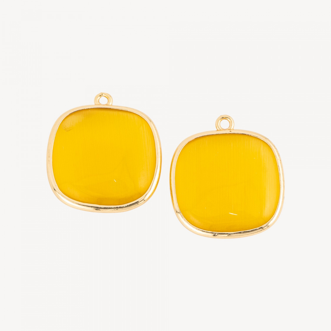Connettore Componente Di Ottone Con Occhio Di Gatto Quadrato 22mm Con 1 Anellino 6pz Giallo Chiaro-LINKS LISCI E LUCENTI COLLEZIONE LUMINA | Worldofjewel.com