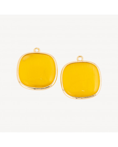 Connettore Componente Di Ottone Con Occhio Di Gatto Quadrato 22mm Con 1 Anellino 6pz Giallo Chiaro-LINKS LISCI E LUCENTI COLLEZIONE LUMINA | Worldofjewel.com