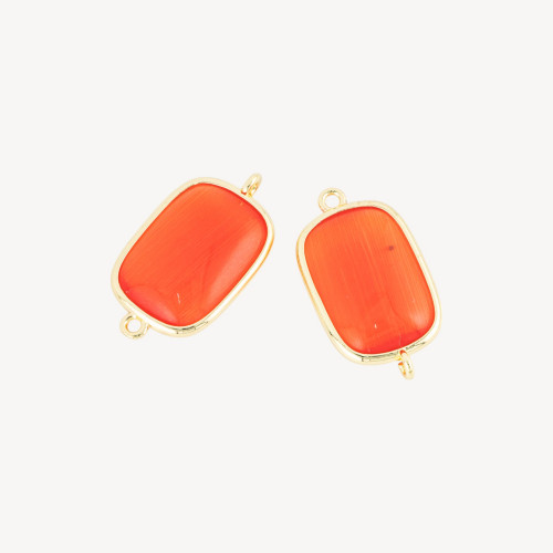 Lot de 8 connecteurs rectangulaires orange en laiton à œil de chat (16 x 21 mm) avec 2 anneaux de jonction