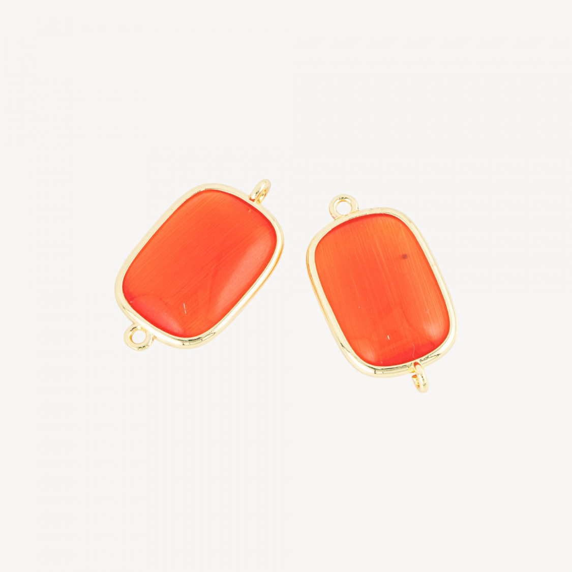 Connettore Componente Di Ottone Con Occhio Di Gatto Rettangolo 16x21mm Con 2 Anellini 8pz Arancio-LINKS LISCI E LUCENTI COLLEZIONE LUMINA | Worldofjewel.com