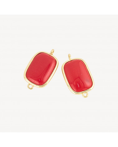 Connettore Componente Di Ottone Con Occhio Di Gatto Rettangolo 16x21mm Con 2 Anellini 8pz Pasta Di Corallo Intenso-LINKS LISCI E LUCENTI COLLEZIONE LUMINA | Worldofjewel.com