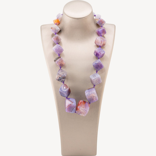 Geknotete Edelsteinkette mit Messingverschluss, 12–25 mm, Kettenlänge 55 cm, violetter Achat