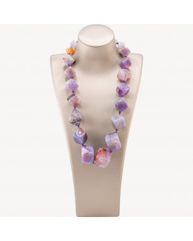 Collana Di Pietre Dure Annodate Con Chiusura Di Ottone 12-25mm Lunghezza Collana 55cm Agata Viola-COLLANE DI PIETRE DURE | Worldofjewel.com