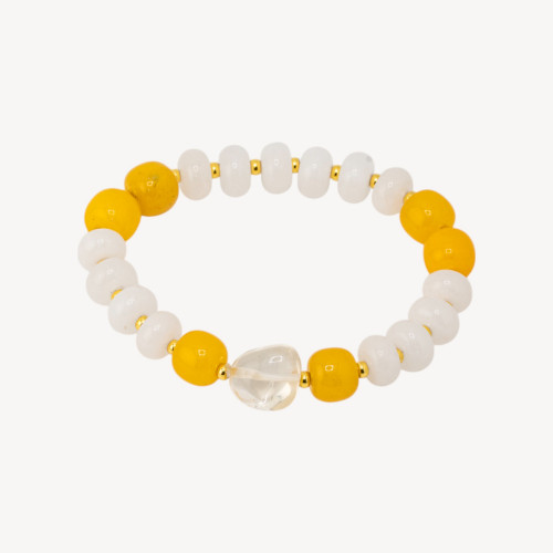 Bracelet élastique orné de rondelles de 10 mm et de pierres roulées, avec hématite MOD2722 Jade blanc et jaune