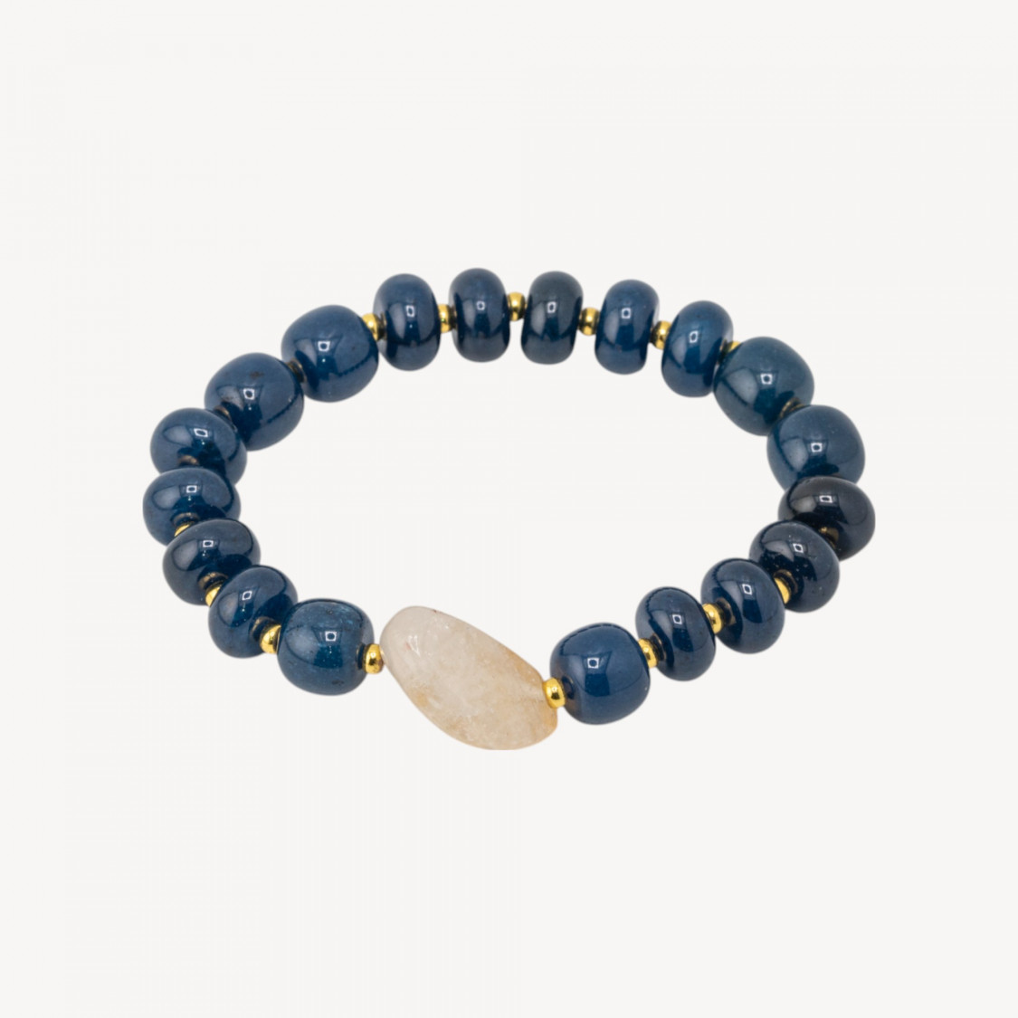 Bracciale Elastico con Pietre Rondelle 10mm E Sasso Burattato Con ematite MOD2722 Giada blu Zaffiro-HARTE STEINE | Worldofjewel.com