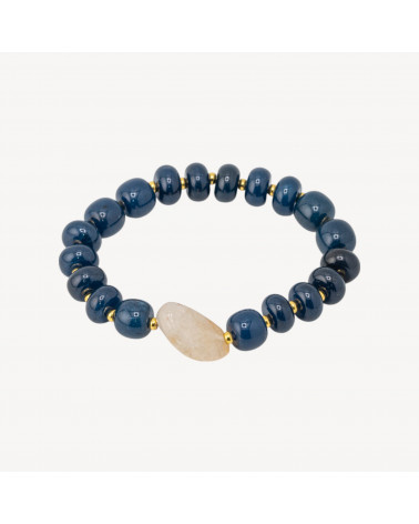 Bracciale Elastico con Pietre Rondelle 10mm E Sasso Burattato Con ematite MOD2722 Giada blu Zaffiro-HARTE STEINE | Worldofjewel.com