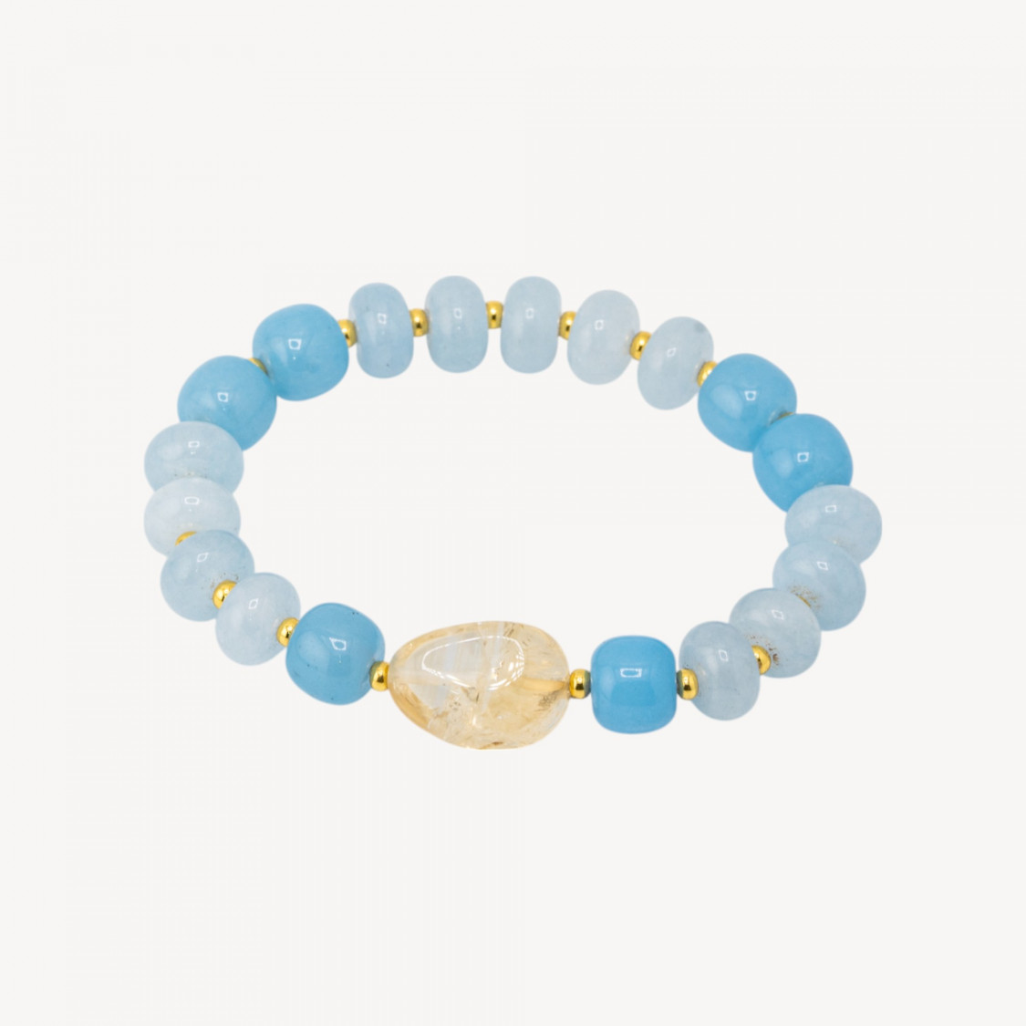 Bracciale Elastico con Pietre Rondelle 10mm E Sasso Burattato Con ematite MOD2722 Giada Celeste-BRACCIALI DI PIETRE DURE | Worldofjewel.com