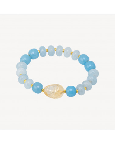 Bracciale Elastico con Pietre Rondelle 10mm E Sasso Burattato Con ematite MOD2722 Giada Celeste-BRACCIALI DI PIETRE DURE | Worldofjewel.com