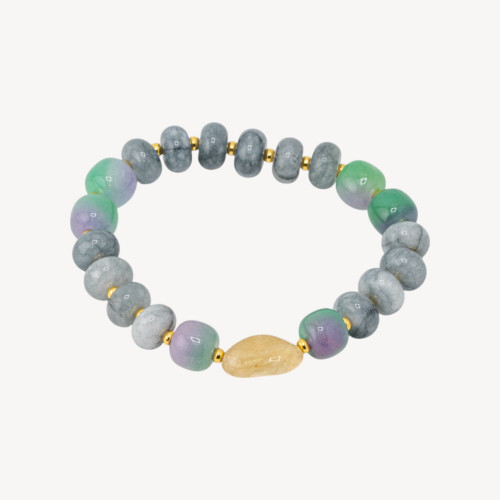 Pulsera elástica con piedras Rondelle de 10 mm y piedra pulida con hematita MOD2722 Jade gris y mixto