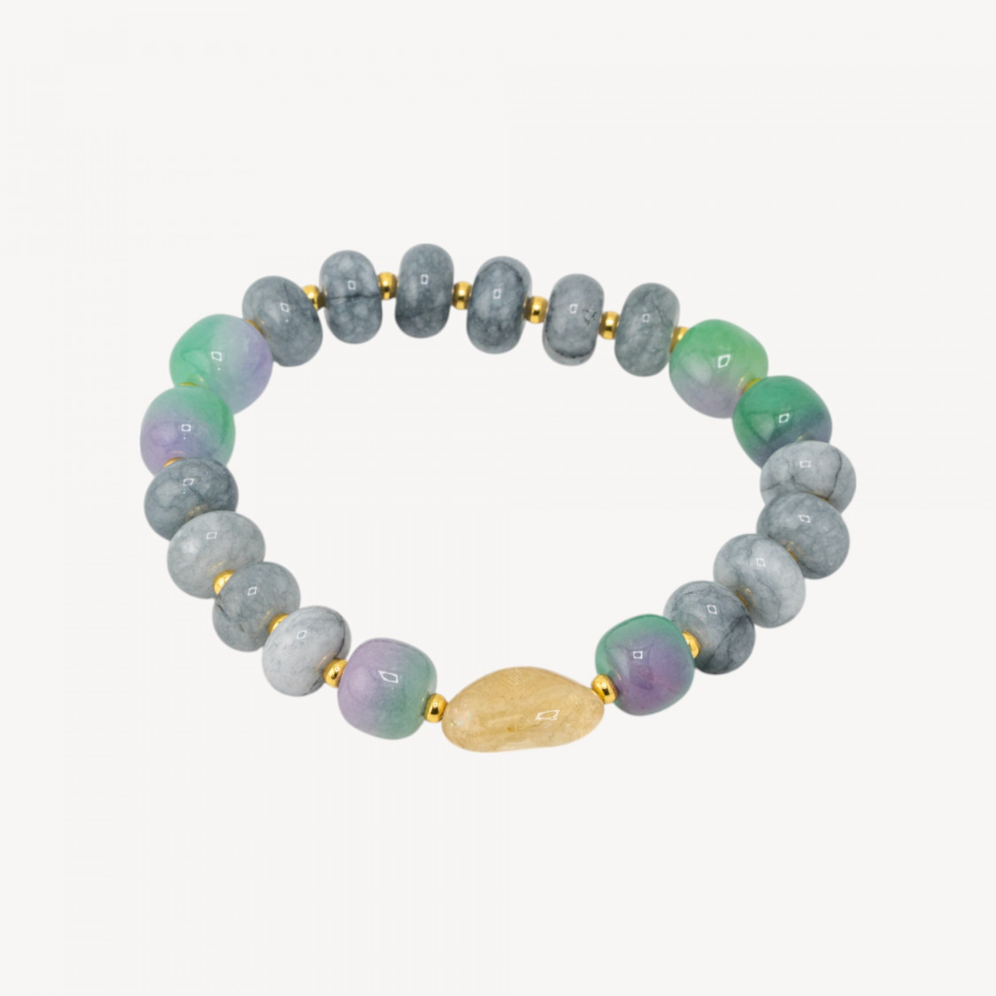 Bracciale Elastico con Pietre Rondelle 10mm E Sasso Burattato Con ematite MOD2722 Giada Grigia E Mix-BRACCIALI DI PIETRE DURE | Worldofjewel.com