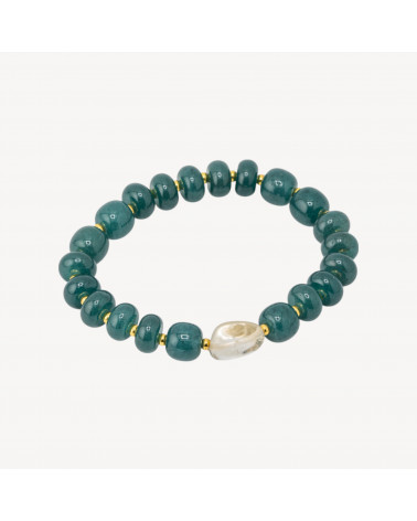 Bracciale Elastico con Pietre Rondelle 10mm E Sasso Burattato Con ematite MOD2722 Giada Ottanio-PIEDRAS DURAS | Worldofjewel.com