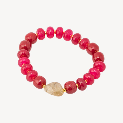 Elastisches Armband mit 10-mm-Rondellen und Trommelstein mit Hämatit MOD2722 Roter Jade