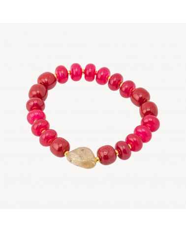 Bracciale Elastico con Pietre Rondelle 10mm E Sasso Burattato Con ematite MOD2722 Giada Rossa-BRACCIALI DI PIETRE DURE | Worldofjewel.com