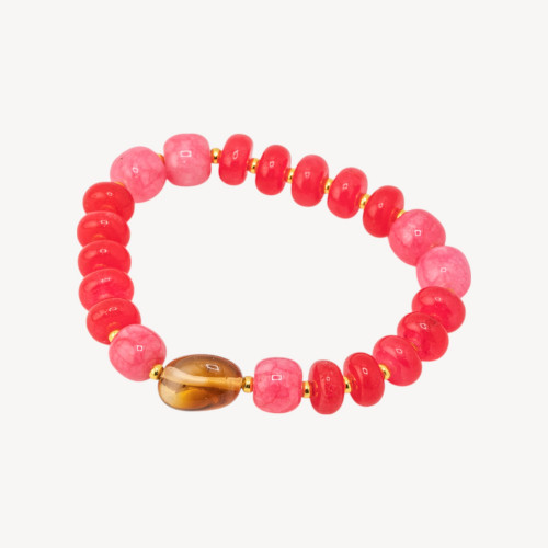 Pulsera elástica con piedras Rondelle de 10 mm y piedra pulida con hematita MOD2722 Jade rojo