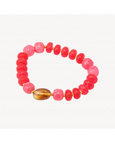 Bracciale Elastico con Pietre Rondelle 10mm E Sasso Burattato Con ematite MOD2722 Giada Rossa-ΣΚΛΗΡΕΣ ΠΕΤΡΕΣ | Worldofjewel.com