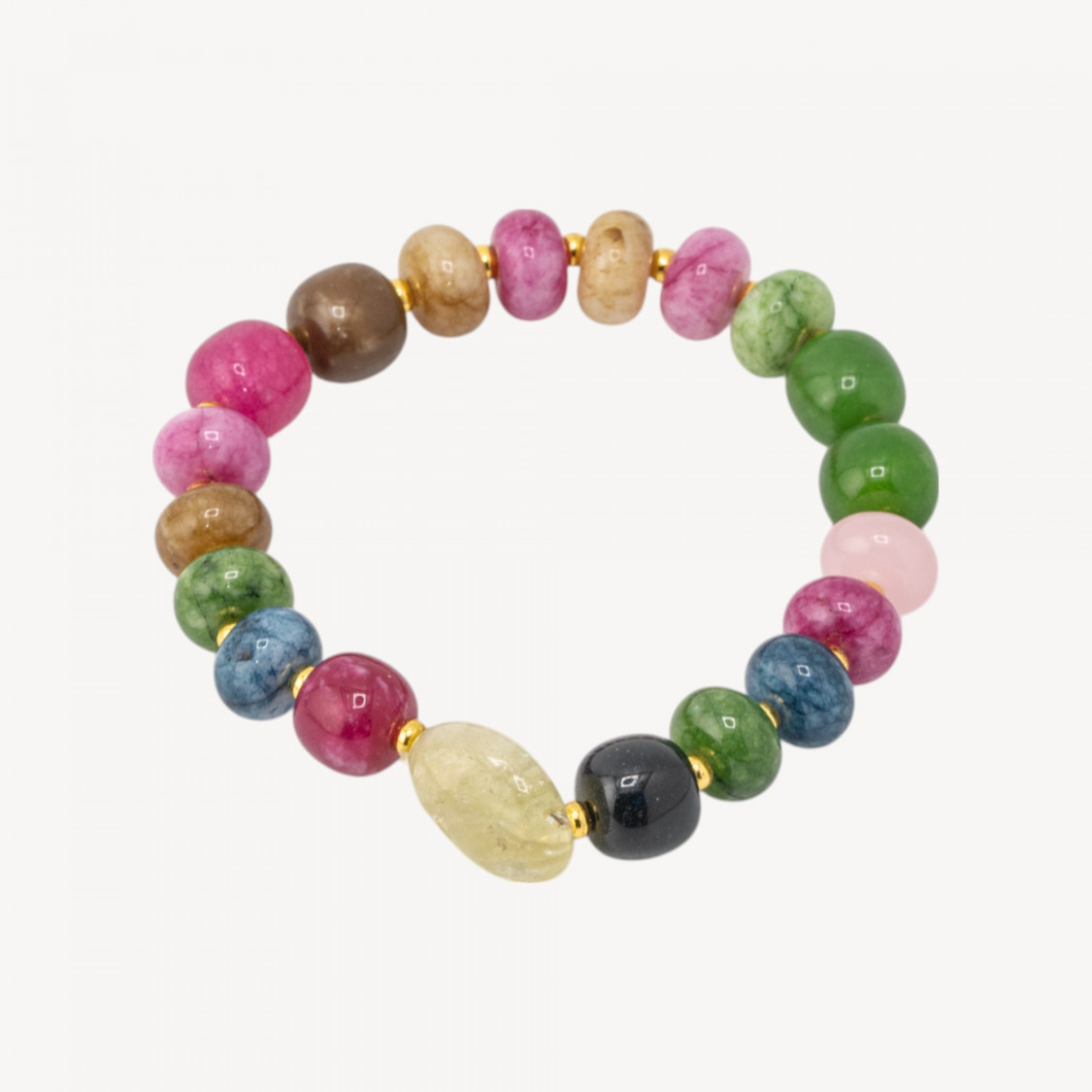 Bracciale Elastico con Pietre Rondelle 10mm E Sasso Burattato Con ematite MOD2722 Giada Tormalina-BRACCIALI DI PIETRE DURE | Worldofjewel.com