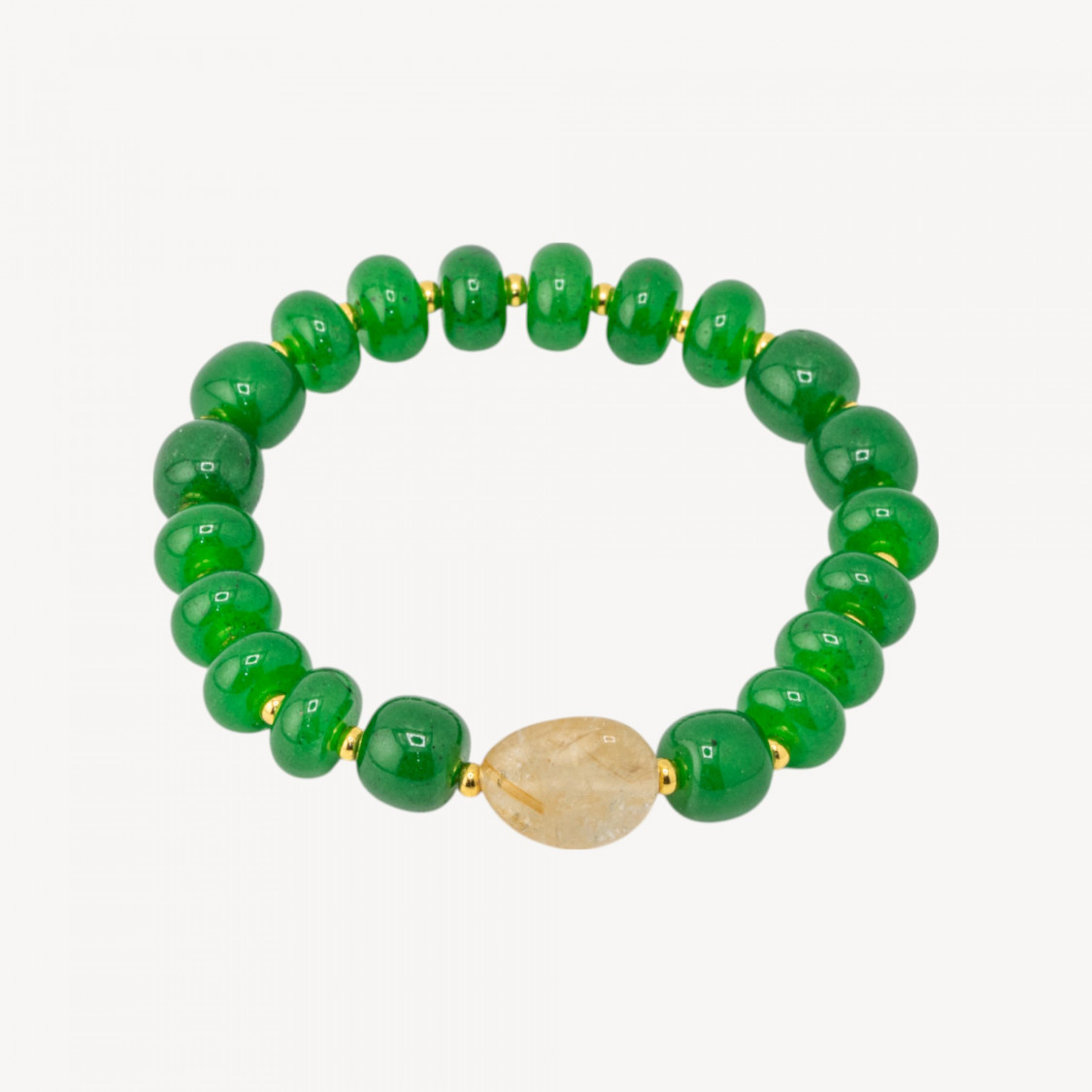 Bracciale Elastico con Pietre Rondelle 10mm E Sasso Burattato Con ematite MOD2722 Giada Verde-BRACCIALI DI PIETRE DURE | Worldofjewel.com