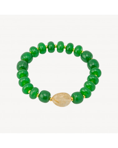 Bracciale Elastico con Pietre Rondelle 10mm E Sasso Burattato Con ematite MOD2722 Giada Verde-BRACCIALI DI PIETRE DURE | Worldofjewel.com