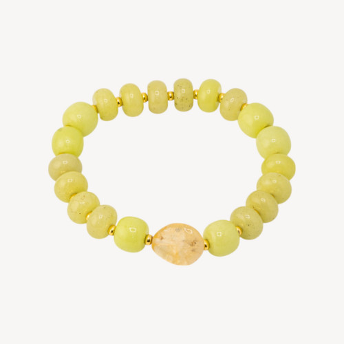 Pulsera elástica con piedras redondas de 10 mm y piedra pulida con hematita MOD2722 Jade verde oliva