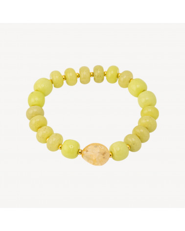 Bracciale Elastico con Pietre Rondelle 10mm E Sasso Burattato Con ematite MOD2722 Giada Verde Oliva-PIEDRAS DURAS | Worldofjewel.com