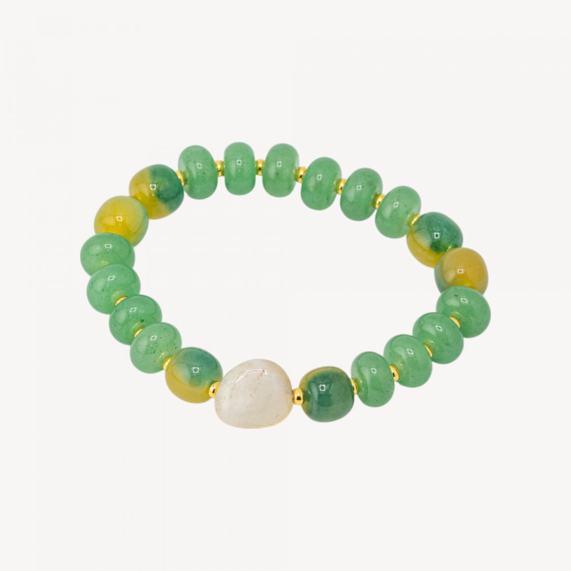 Bracciale Elastico con Pietre Rondelle 10mm E Sasso Burattato Con ematite MOD2722 Giada Verde Smeraldo-PIEDRAS DURAS | Worldofjewel.com