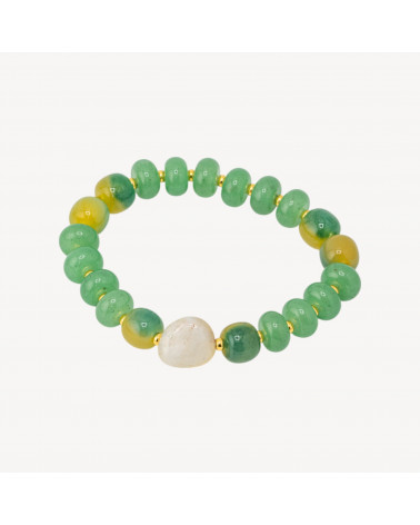 Bracciale Elastico con Pietre Rondelle 10mm E Sasso Burattato Con ematite MOD2722 Giada Verde Smeraldo-PIEDRAS DURAS | Worldofjewel.com
