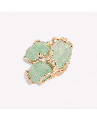 Anello Regolabile in Bronzo Dorato Collezione AURORA con Pietre Dure Avventurina Verde Chiaro | Gioiello Artigianale Donna 32-ANELLI BIJOUX DONNA AURORA BEST SELLER | Worldofjewel.com