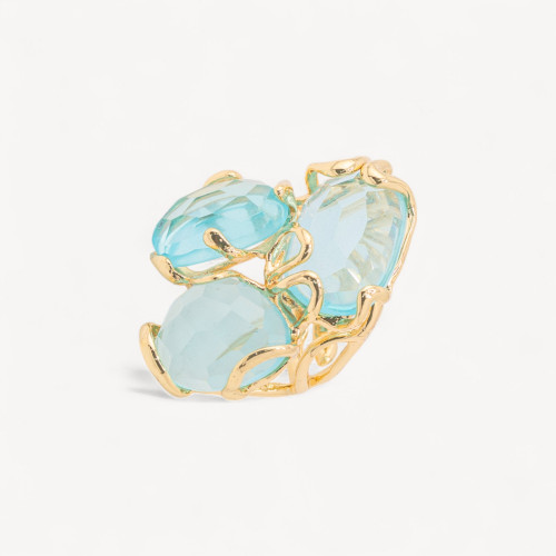Anello Regolabile in Bronzo Dorato Collezione AURORA con Pietre Dure Cristallo Di Rocca Acqua Trasparente | Gioiello Artigian-ANELLI BIJOUX DONNA AURORA BEST SELLER | Worldofjewel.com