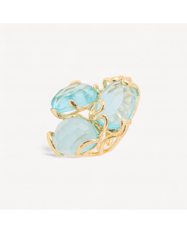 Anello Regolabile in Bronzo Dorato Collezione AURORA con Pietre Dure Cristallo Di Rocca Acqua Trasparente | Gioiello Artigian-ANELLI BIJOUX DONNA AURORA BEST SELLER | Worldofjewel.com