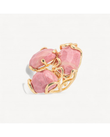 Anello Regolabile in Bronzo Dorato Collezione AURORA con Pietre Dure Rodonite Rosa | Gioiello Artigianale Donna 32x36mm-ANELLI BIJOUX DONNA AURORA BEST SELLER | Worldofjewel.com