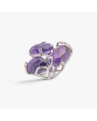 Anello Regolabile in Bronzo Rodiato Collezione AURORA con Pietre Dure Ametista | Gioiello Artigianale Donna 32x36mm-ANELLI BIJOUX DONNA AURORA BEST SELLER | Worldofjewel.com