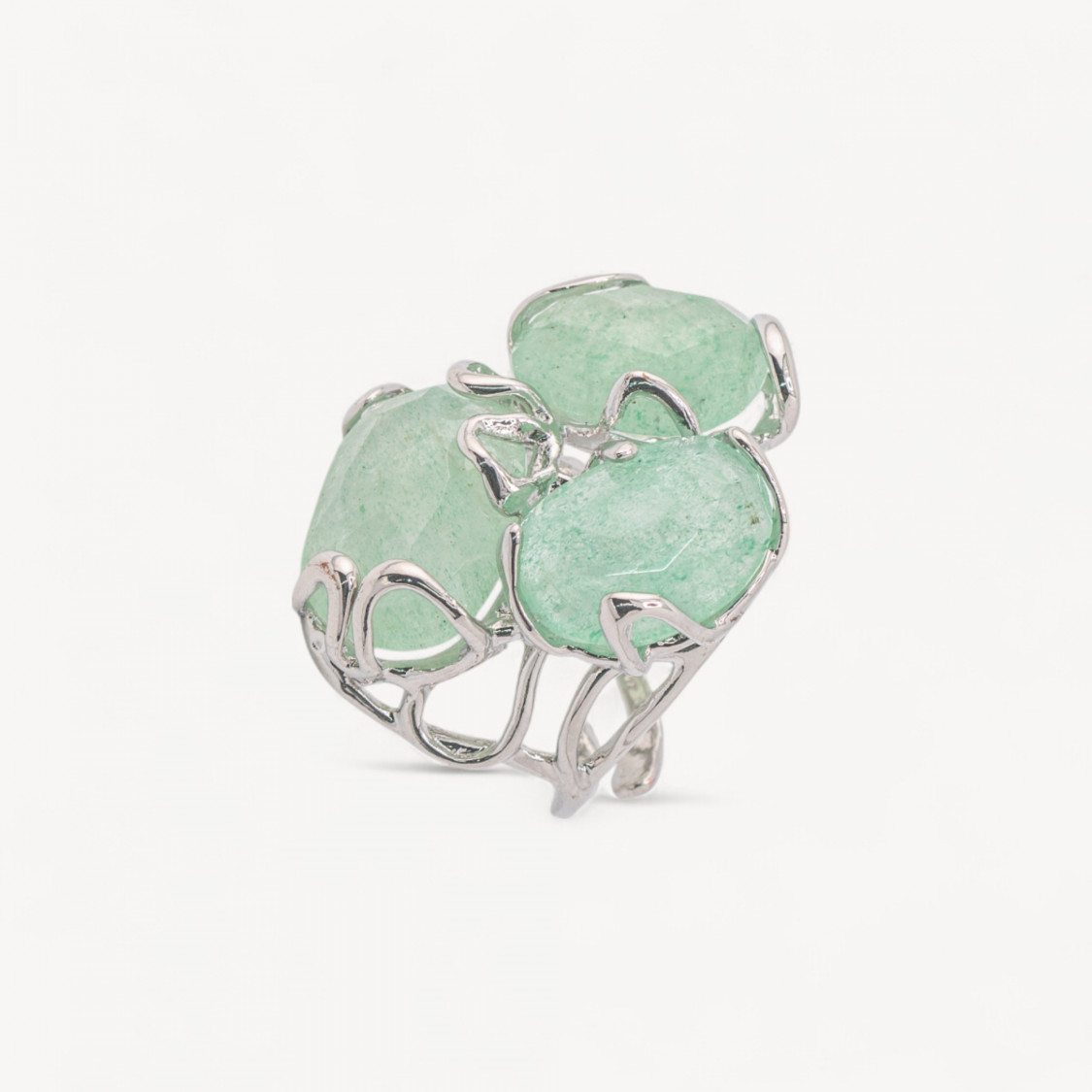 Anello Regolabile in Bronzo Rodiato Collezione AURORA con Pietre Dure Avventurina Verde Chiaro | Gioiello Artigianale Donna 32x-ANELLI BIJOUX DONNA AURORA BEST SELLER | Worldofjewel.com