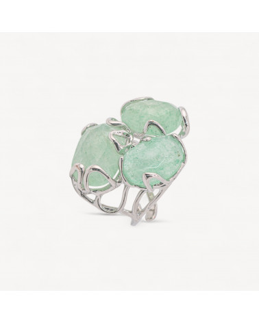 Anello Regolabile in Bronzo Rodiato Collezione AURORA con Pietre Dure Avventurina Verde Chiaro | Gioiello Artigianale Donna 32x-ANELLI BIJOUX DONNA AURORA BEST SELLER | Worldofjewel.com