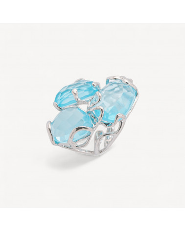 Anello Regolabile in Bronzo Rodiato Collezione AURORA con Pietre Dure Cristallo Di Rocca Acqua Trasparente | Gioiello Artigiana-ANELLI BIJOUX DONNA AURORA BEST SELLER | Worldofjewel.com