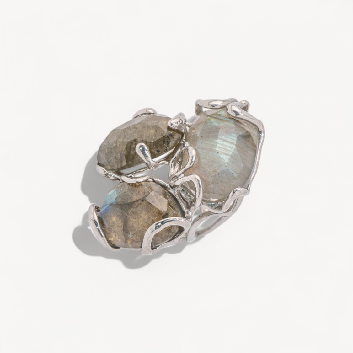 Anello Regolabile in Bronzo Rodiato Collezione AURORA con Pietre Dure Labradorite | Gioiello Artigianale Donna 32x36mm-ANELLI BIJOUX DONNA AURORA BEST SELLER | Worldofjewel.com