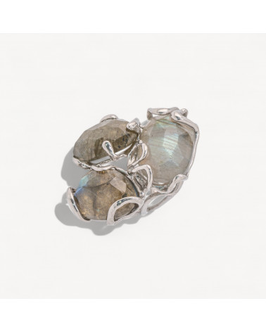 Anello Regolabile in Bronzo Rodiato Collezione AURORA con Pietre Dure Labradorite | Gioiello Artigianale Donna 32x36mm-ANELLI BIJOUX DONNA AURORA BEST SELLER | Worldofjewel.com