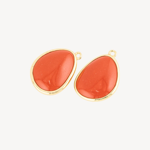 Bronze Pendant Component with Cat's Eye Set Mango 18x25mm with 1 Jump Ring 8pcs Gold Coral Paste