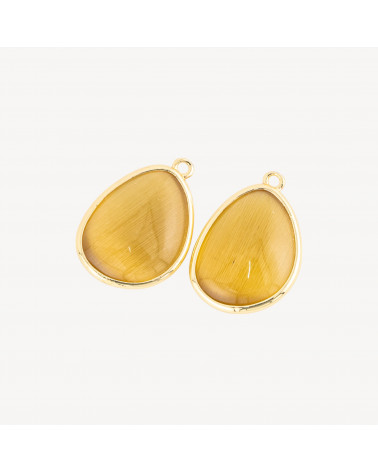 Componente Pendente Di Bronzo Con Occhio Di Gatto Incastonati Mango 18x25mm Con 1 Anellino 8pz Dorato Sabbia-LINKS LISCI E LUCENTI COLLEZIONE LUMINA | Worldofjewel.com