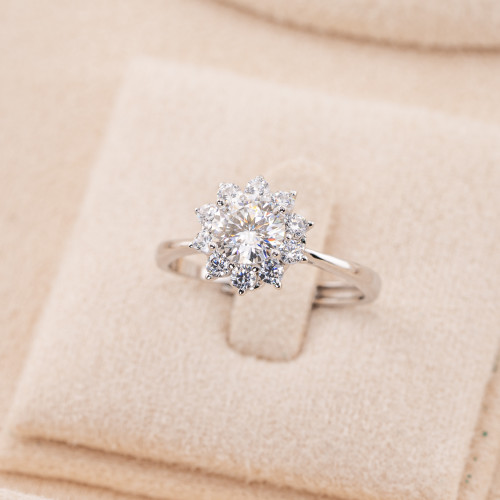 Bague en argent 925 avec moissanite MOD1447 plaquée rhodium