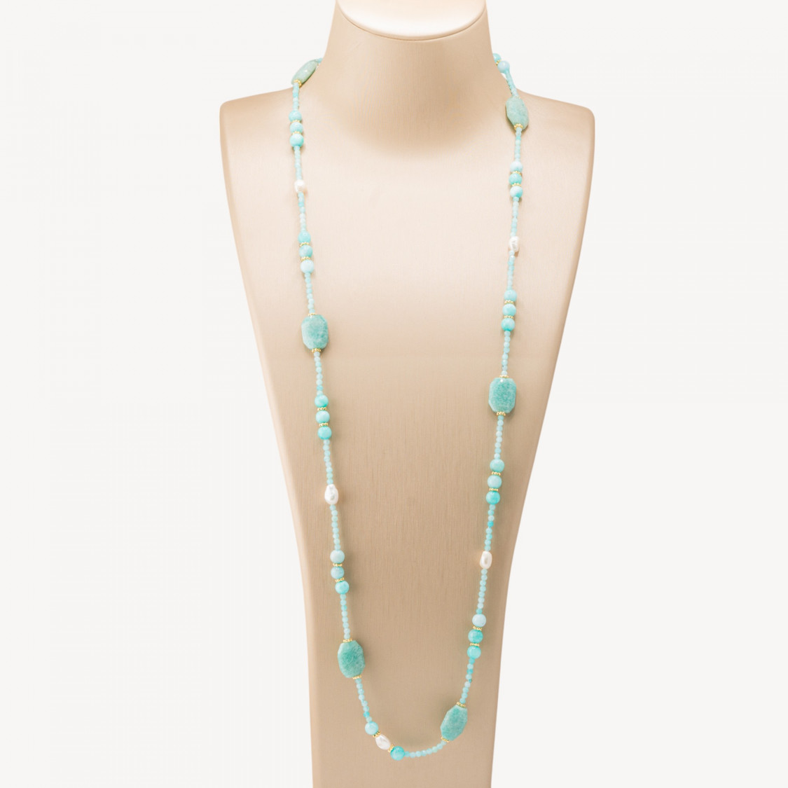 Collana Bijoux con Pietre Dure e Perle di Fiume 85cm MOD.2707 Amazzonite-COLLANE DESIGN CON PIETRE NATURALI E PERLE | Worldofjewel.com