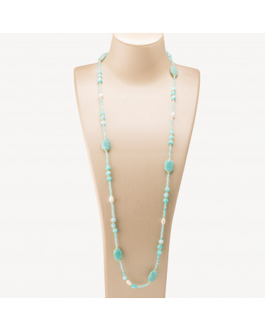 Collana Bijoux con Pietre Dure e Perle di Fiume 85cm MOD.2707 Amazzonite-COLLANE DESIGN CON PIETRE NATURALI E PERLE | Worldofjewel.com