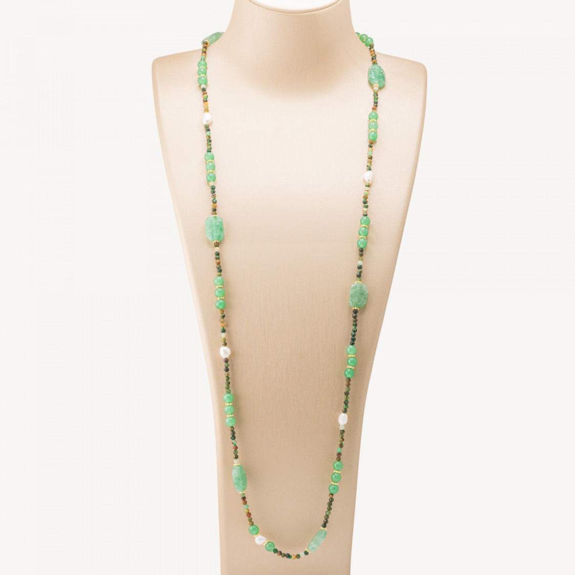 Collana Bijoux con Pietre Dure e Perle di Fiume 85cm MOD.2707 Avventurina-COLLANE DESIGN CON PIETRE NATURALI E PERLE | Worldofjewel.com