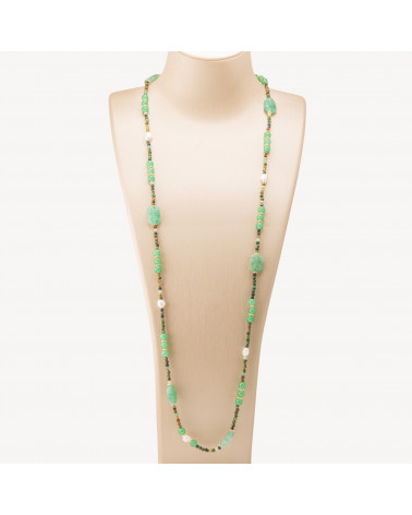 Collana Bijoux con Pietre Dure e Perle di Fiume 85cm MOD.2707 Avventurina-COLLANE DESIGN CON PIETRE NATURALI E PERLE | Worldofjewel.com