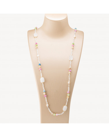 Collana Bijoux con Pietre Dure e Perle di Fiume 85cm MOD.2707 Cristallo di Rocca-COLLANE DESIGN CON PIETRE NATURALI E PERLE | Worldofjewel.com