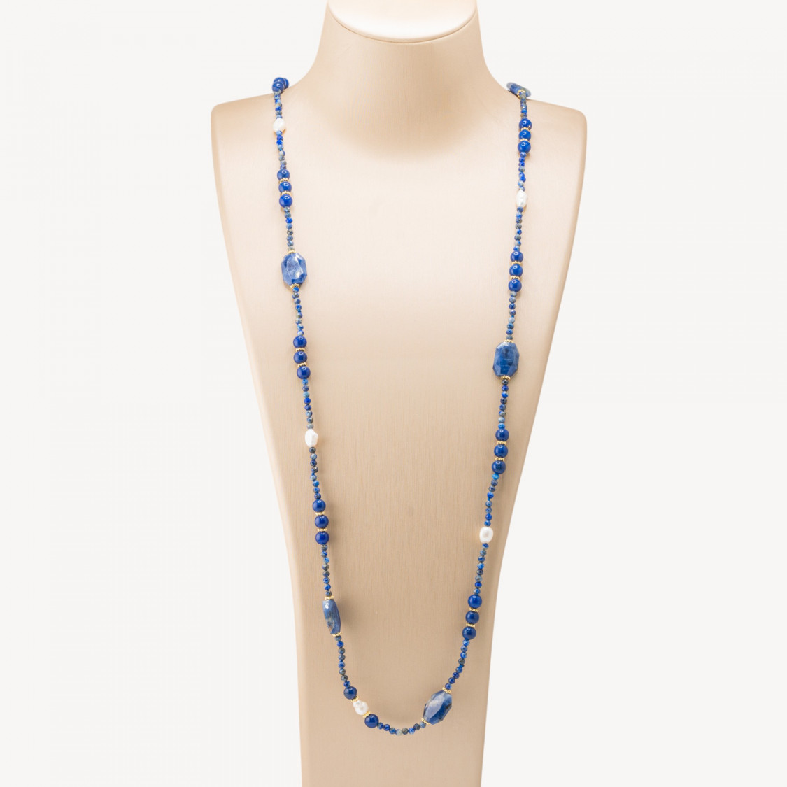 Collana Bijoux con Pietre Dure e Perle di Fiume 85cm MOD.2707 Sodalite e Lapislazzuli-COLLANE DESIGN CON PIETRE NATURALI E PERLE | Worldofjewel.com