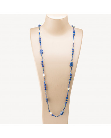 Collana Bijoux con Pietre Dure e Perle di Fiume 85cm MOD.2707 Sodalite e Lapislazzuli-COLLANE DESIGN CON PIETRE NATURALI E PERLE | Worldofjewel.com
