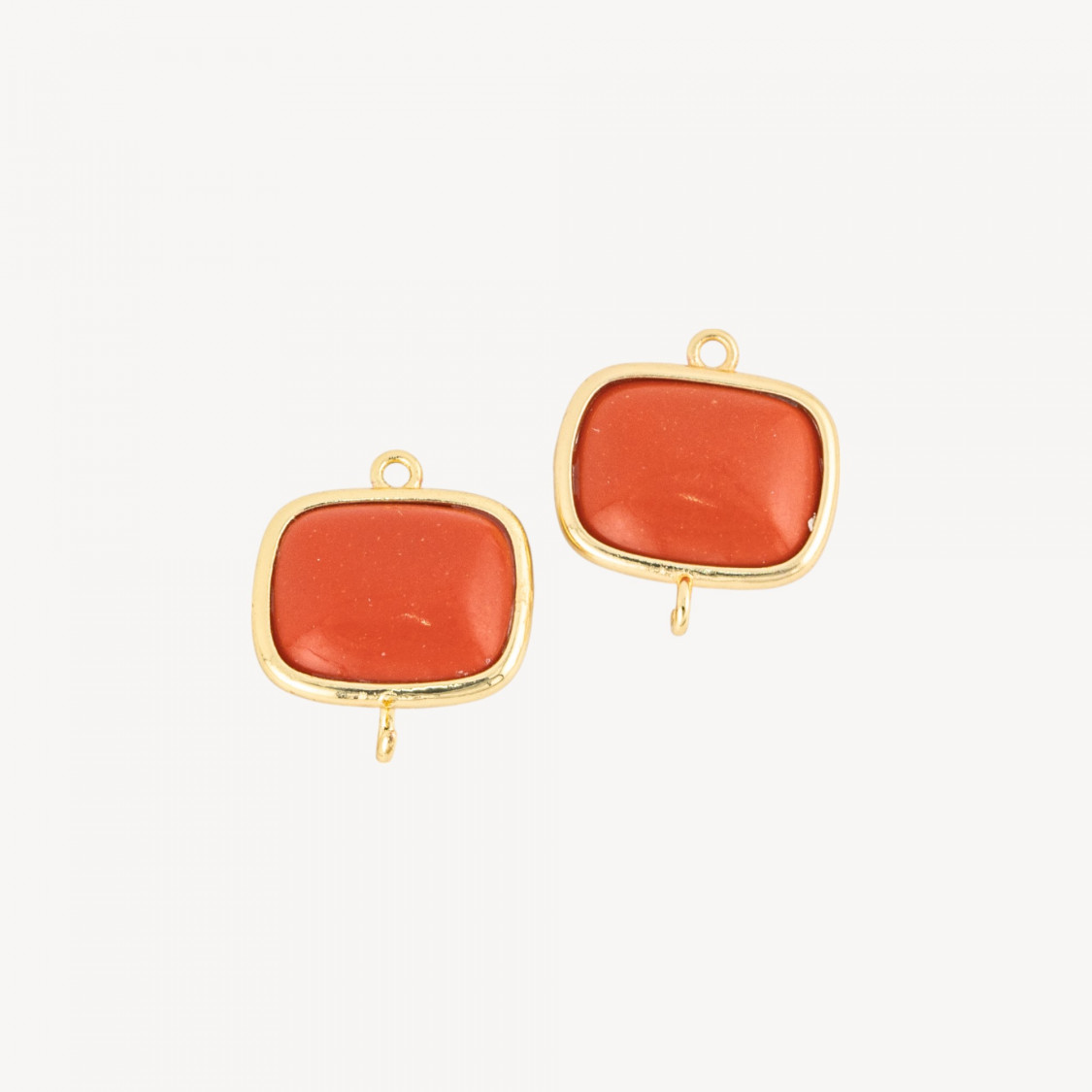 Connettore Componente Di Ottone Con Occhio Di Gatto Rettangolo Liscio 17x19mm Con 2 Anellini 10pz Dorato Pasta Di Corallo-LINKS LISCI E LUCENTI COLLEZIONE LUMINA | Worldofjewel.com