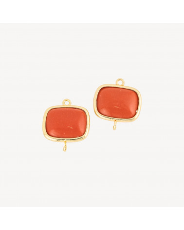 Connettore Componente Di Ottone Con Occhio Di Gatto Rettangolo Liscio 17x19mm Con 2 Anellini 10pz Dorato Pasta Di Corallo-LINKS LISCI E LUCENTI COLLEZIONE LUMINA | Worldofjewel.com