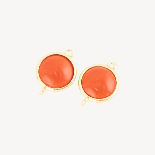 Conector de latón con forma de ojo de gato, redondo y liso, de 15 mm, con 2 anillas de salto, 10 piezas de pasta de coral dorada